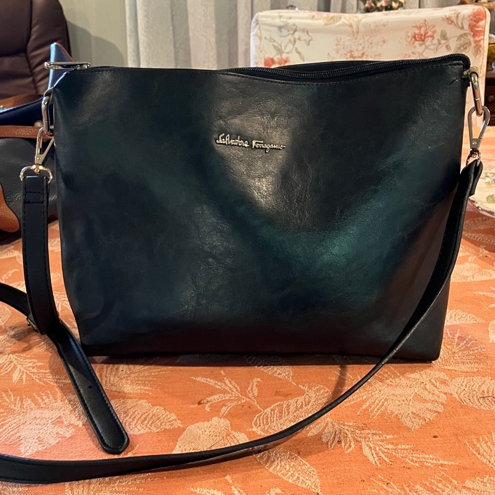 Salvatore Ferragamo vintage Black Leather Crossbody with Silver Logo
